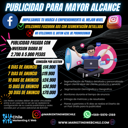 Plan de Gestión de Publicidad con Inversión de 2.500 a 5.000 pesos diarios  para mayor alcance