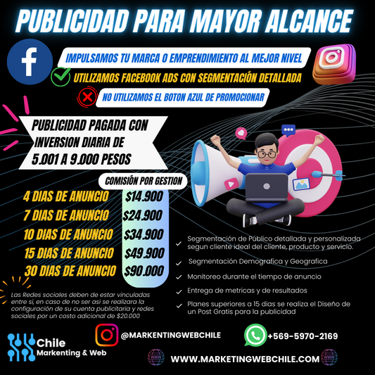 Plan de Gestión de Publicidad con Inversión de 5.001 a 9.000 pesos diarios  para mayor alcance